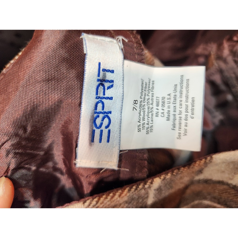 Vintage Esprit Plaid Midi Skirt 6 Brown Wool Blend USA Academia Cottagecore - Picture 4 of 5